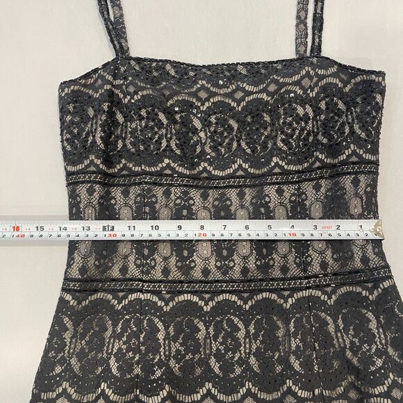 ~ Black sz 6 Cocktail Dress LBD Lace Sequin Sparkle Semi-Formal Rimini by Shaw - Picture 4 of 15